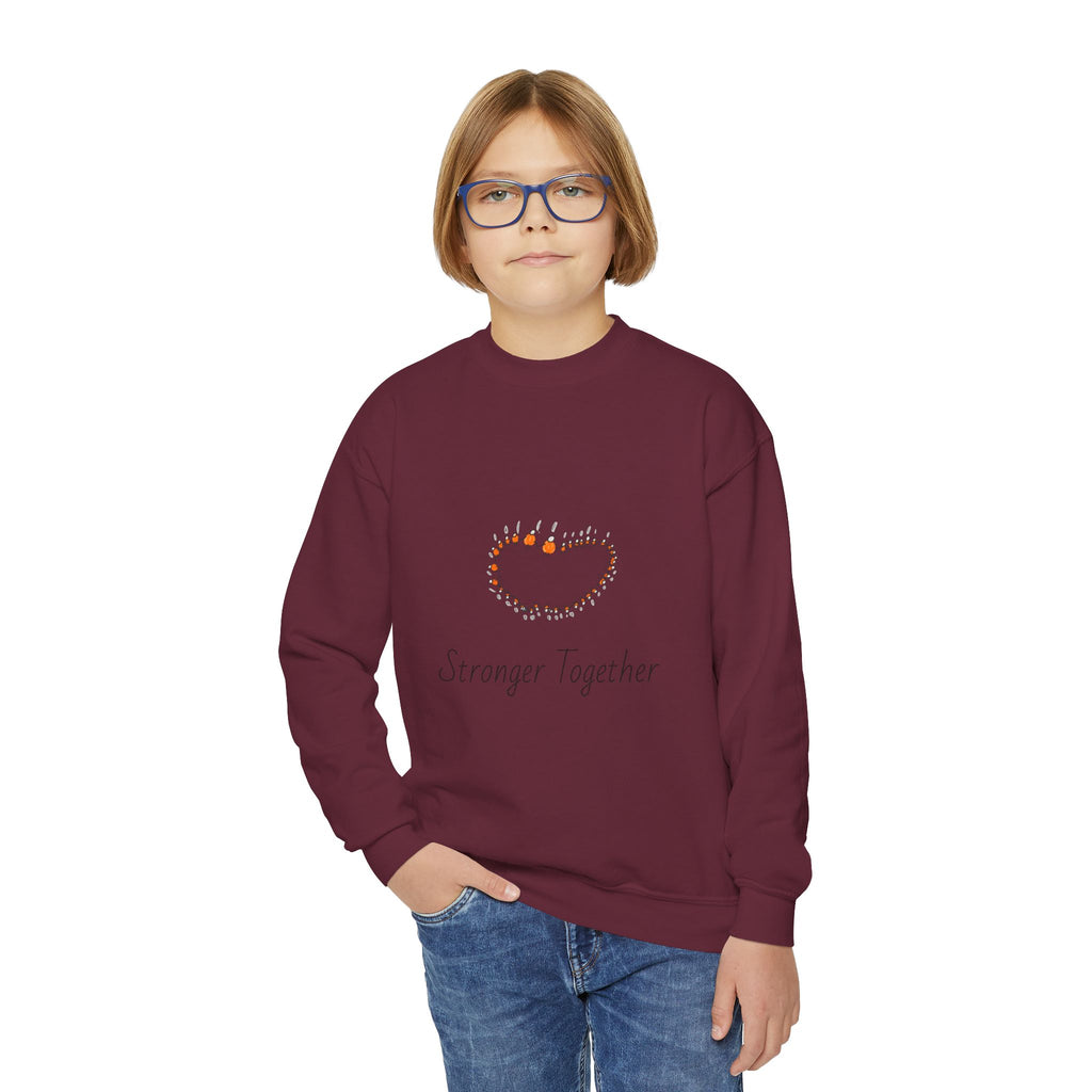Youth Crewneck Sweatshirt — "Stranger Together" Floral Heart Kids Pullover