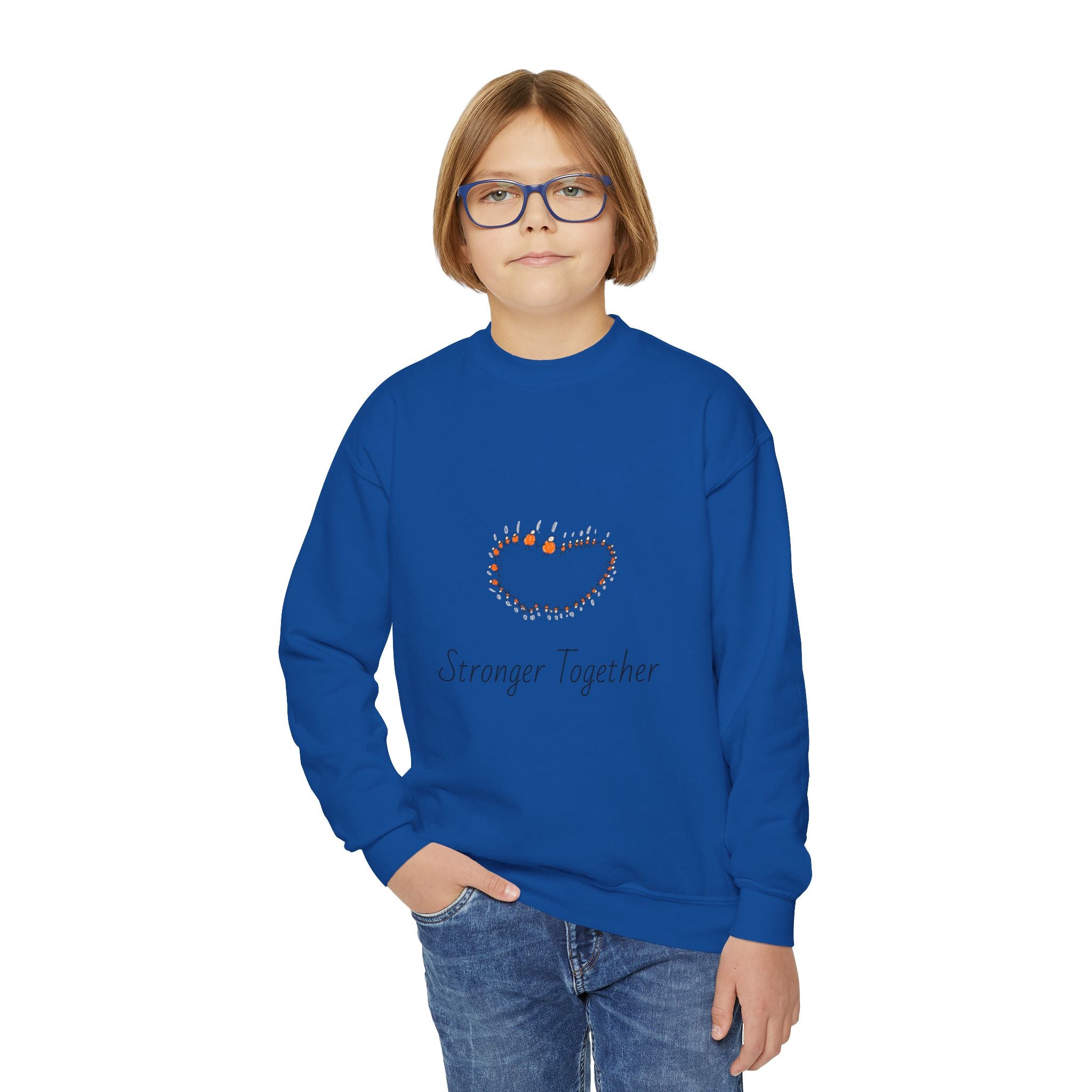 Youth Crewneck Sweatshirt — "Stranger Together" Floral Heart Kids Pullover