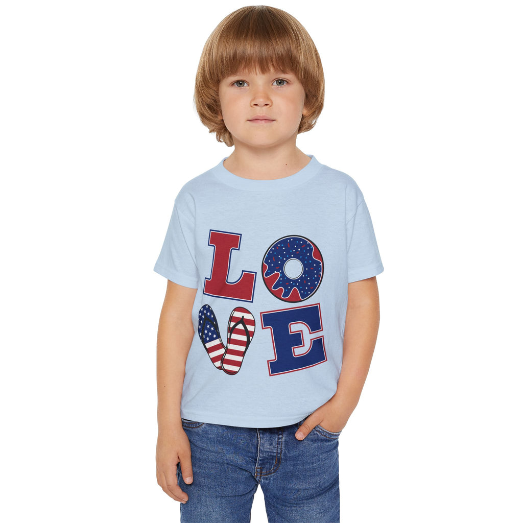 Patriotic 'LOVE' Toddler T‑Shirt — American Flag Kids Fourth of July Tee