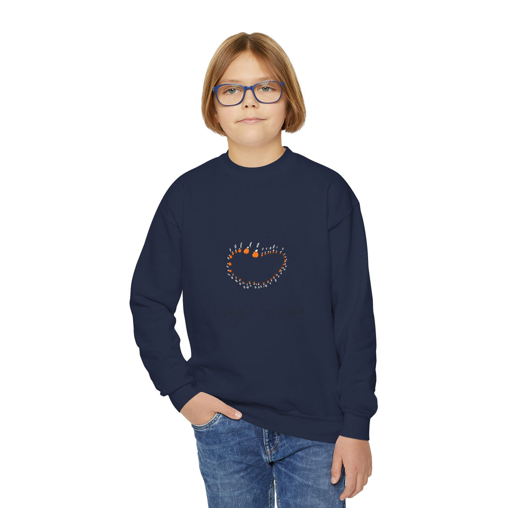 Youth Crewneck Sweatshirt — "Stranger Together" Floral Heart Kids Pullover