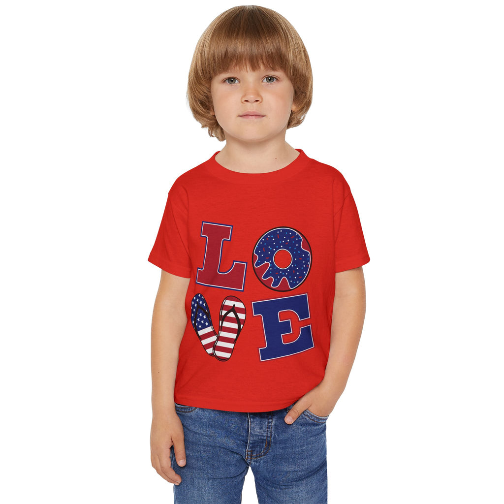 Patriotic 'LOVE' Toddler T‑Shirt — American Flag Kids Fourth of July Tee