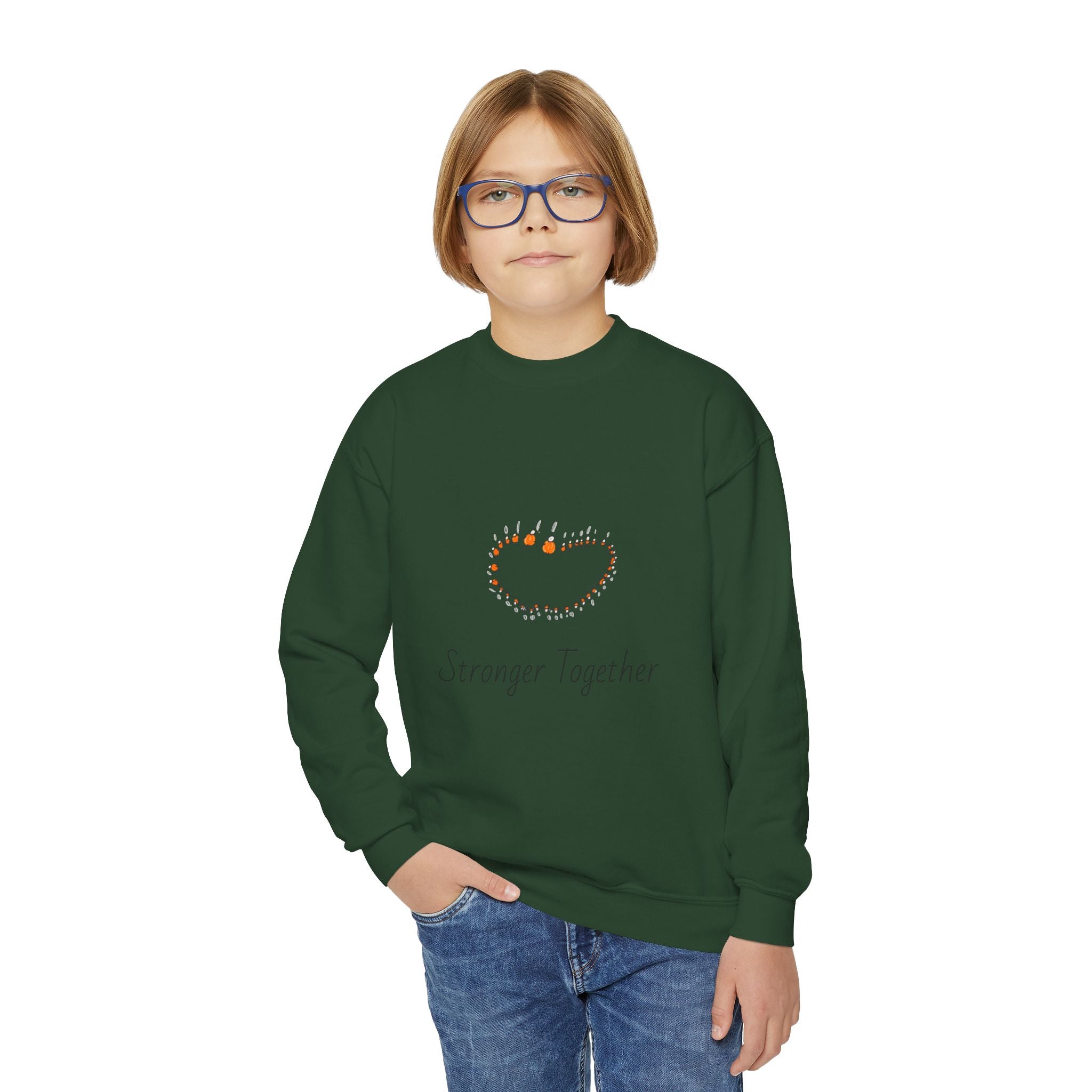 Youth Crewneck Sweatshirt — "Stranger Together" Floral Heart Kids Pullover