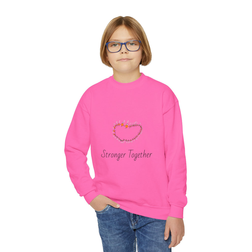 Youth Crewneck Sweatshirt — "Stranger Together" Floral Heart Kids Pullover