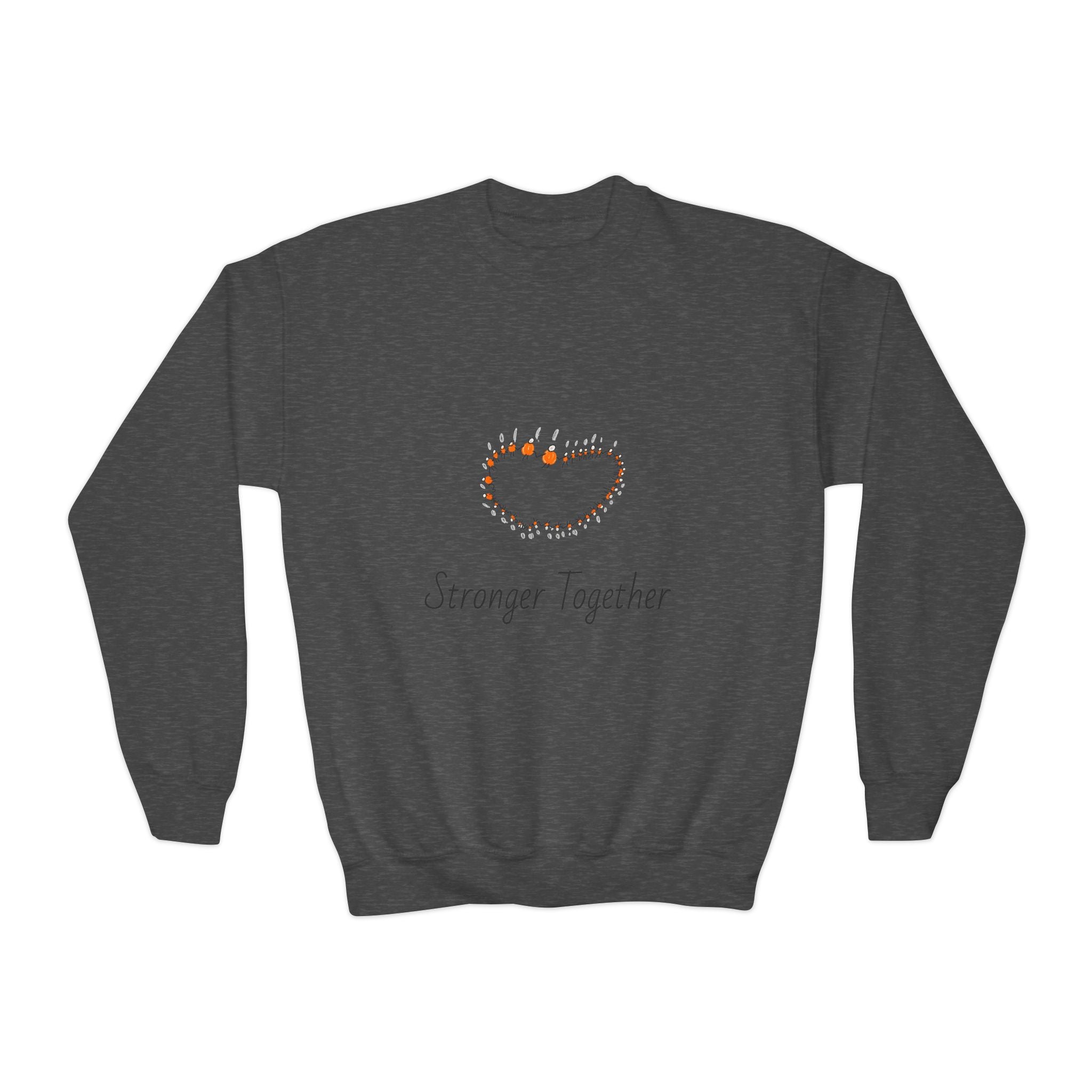 Youth Crewneck Sweatshirt — "Stranger Together" Floral Heart Kids Pullover
