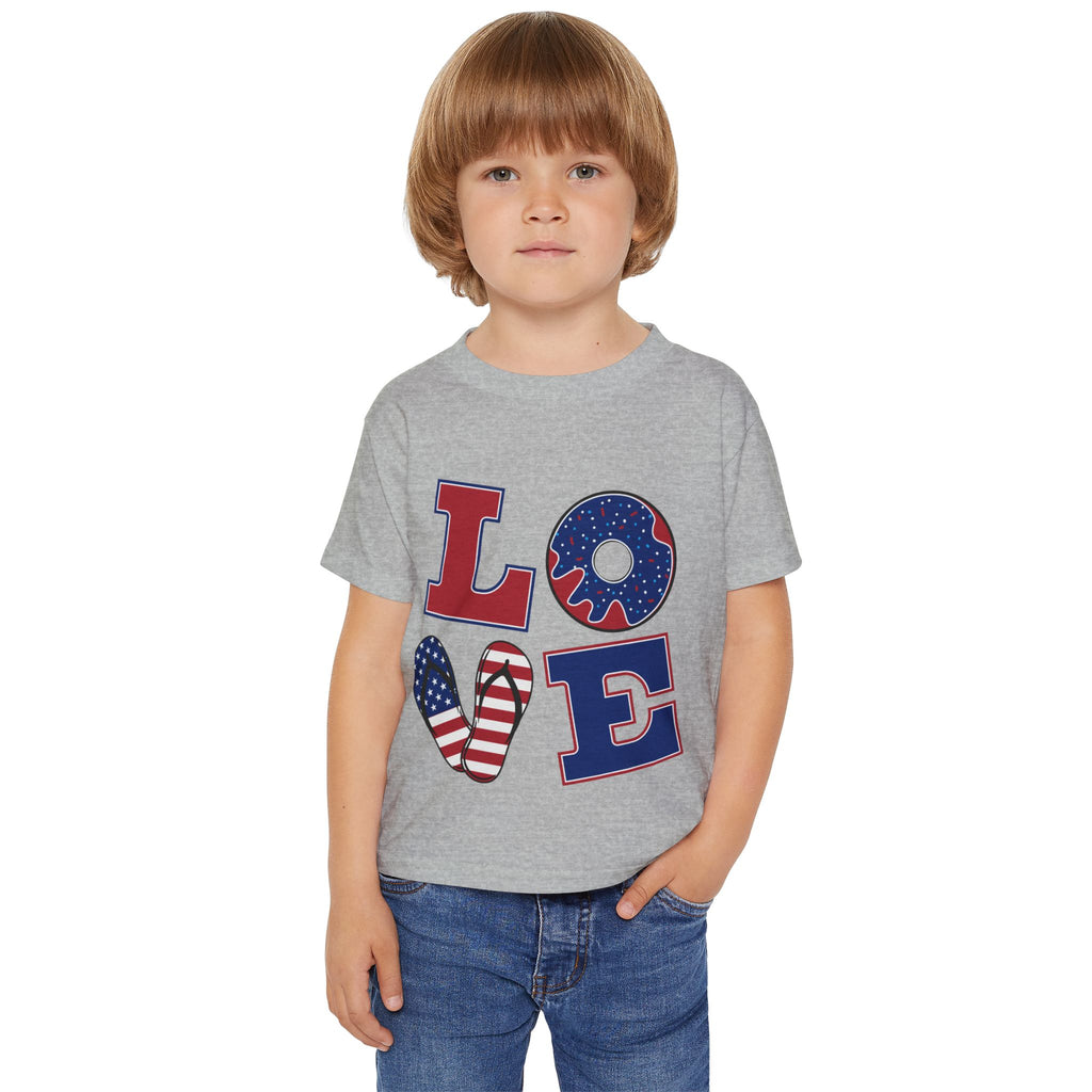 Patriotic 'LOVE' Toddler T‑Shirt — American Flag Kids Fourth of July Tee