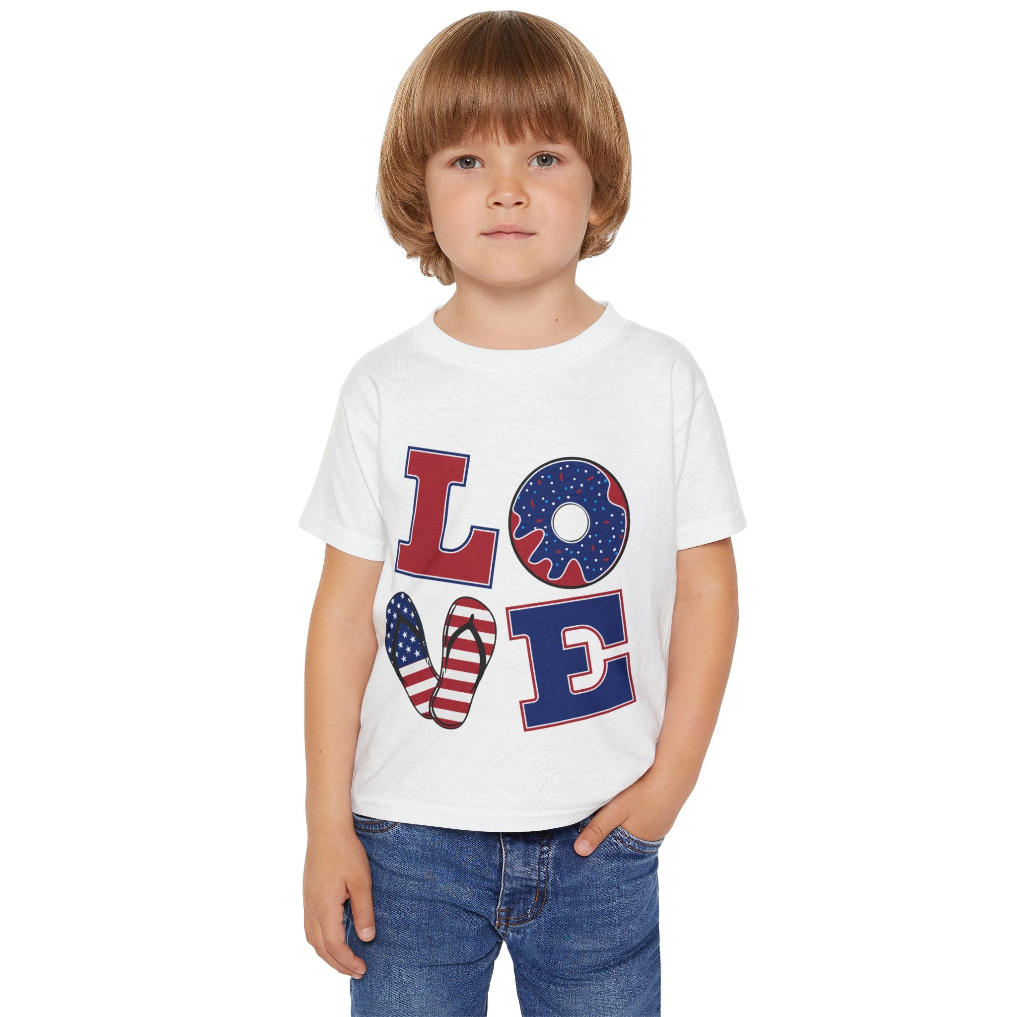 Patriotic 'LOVE' Toddler T‑Shirt — American Flag Kids Fourth of July Tee