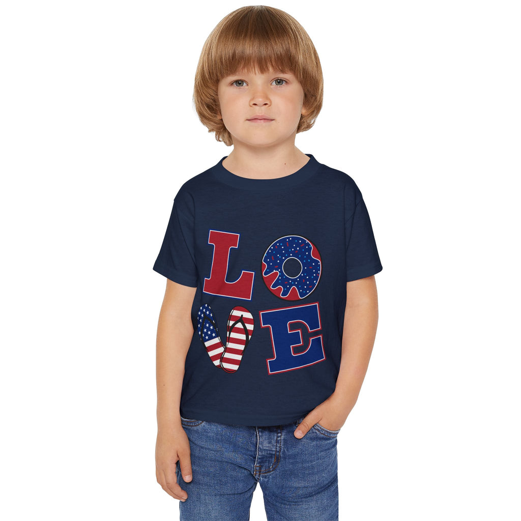 Patriotic 'LOVE' Toddler T‑Shirt — American Flag Kids Fourth of July Tee