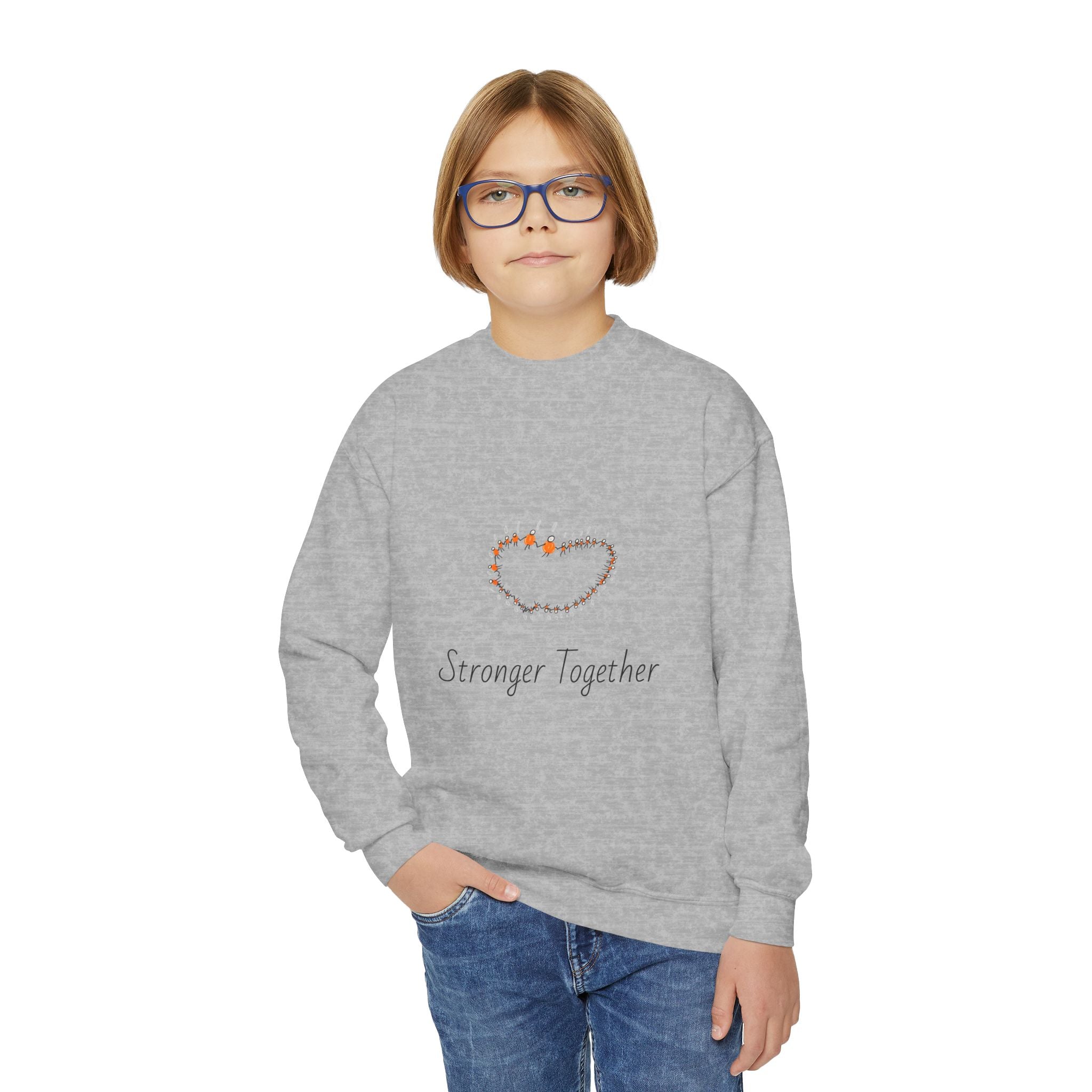 Youth Crewneck Sweatshirt — "Stranger Together" Floral Heart Kids Pullover