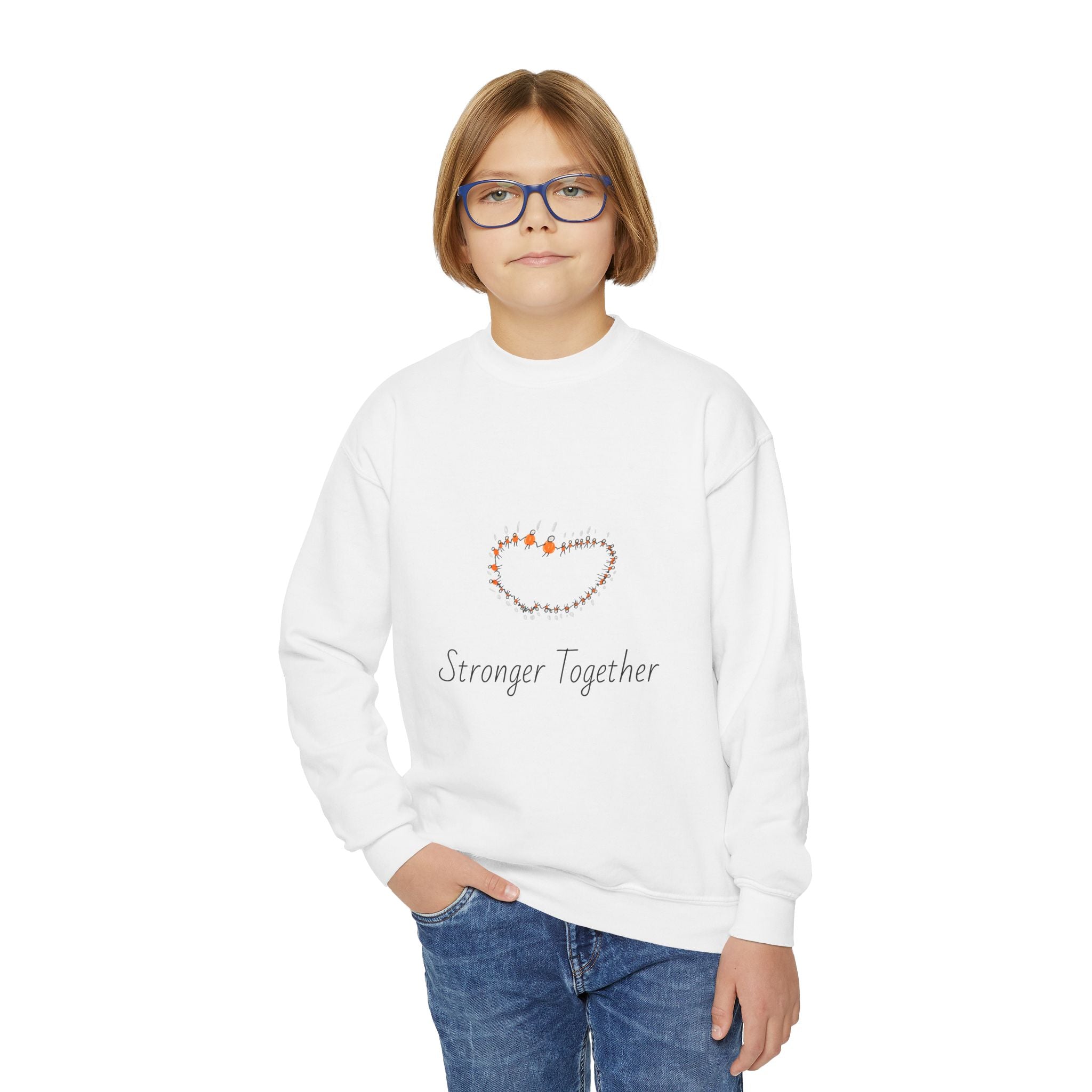 Youth Crewneck Sweatshirt — "Stranger Together" Floral Heart Kids Pullover