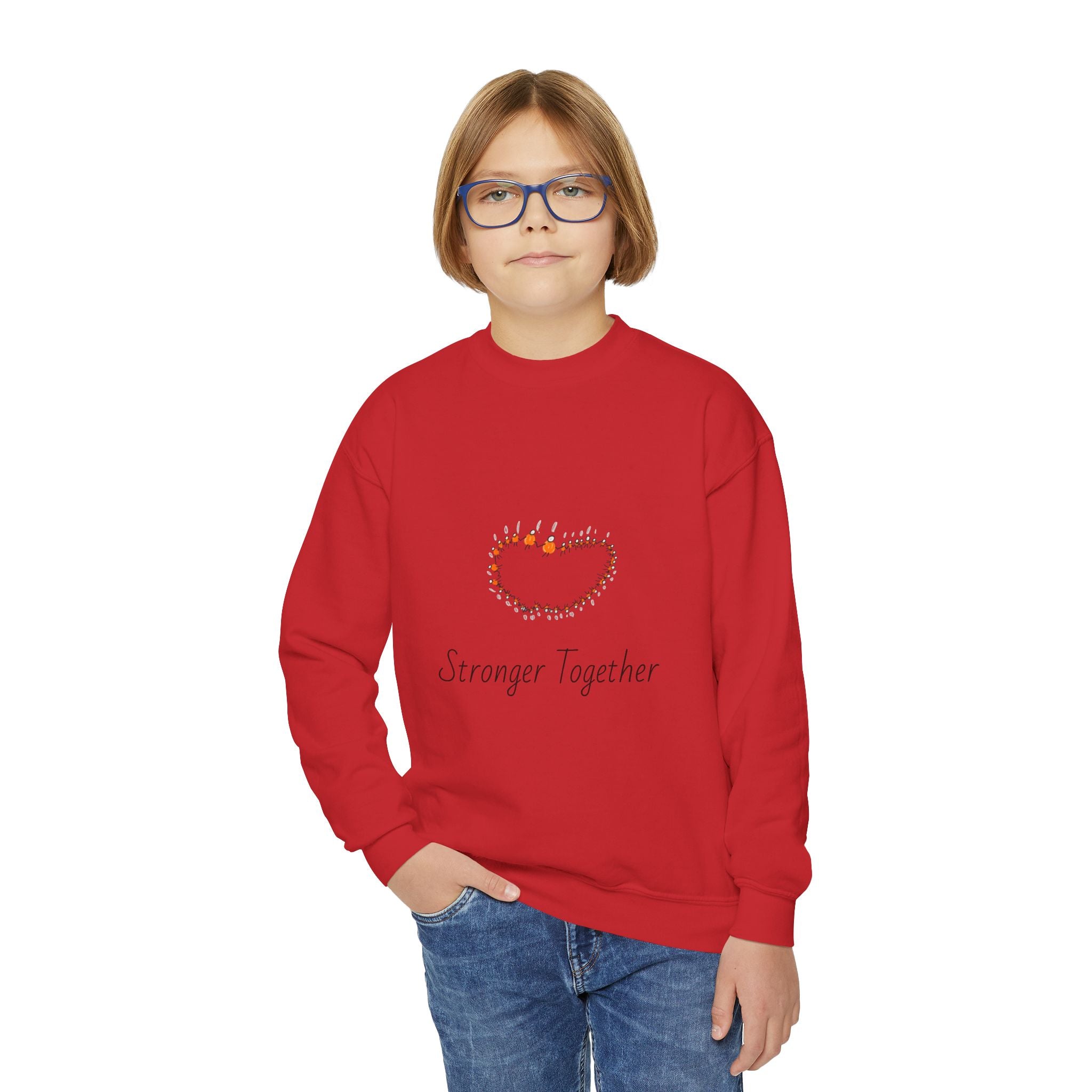 Youth Crewneck Sweatshirt — "Stranger Together" Floral Heart Kids Pullover